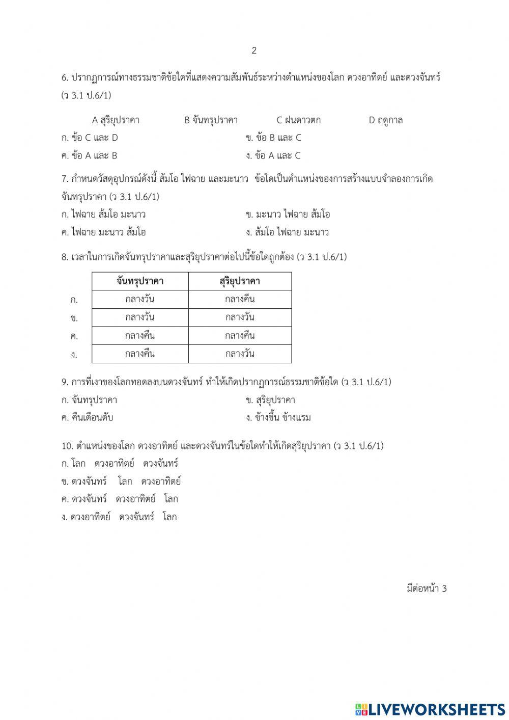 แบบทดสอบเรื่อง อุปราคา