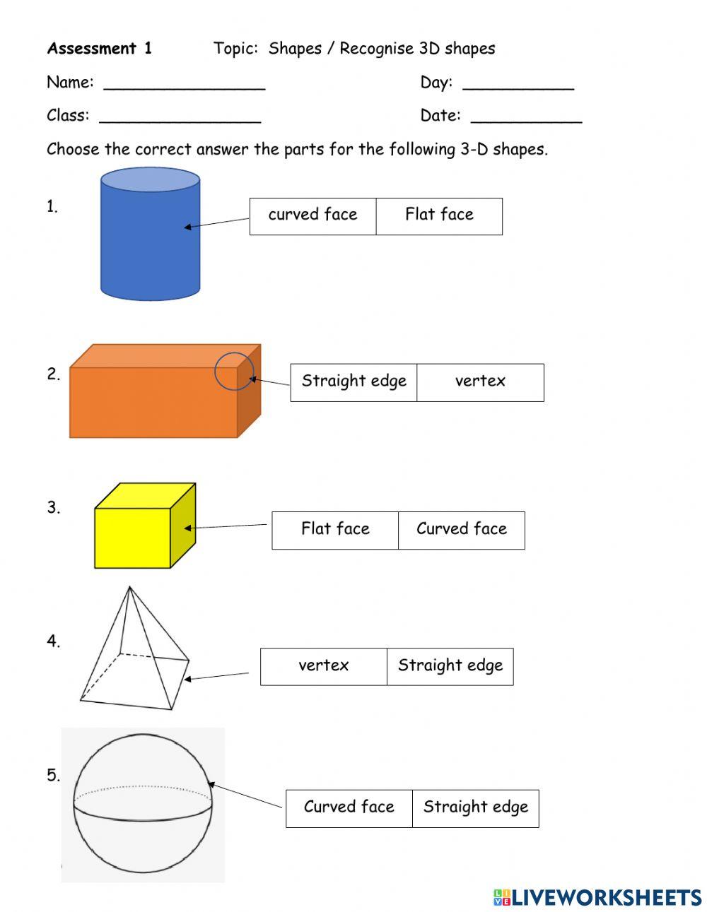 Recognise 3D shapes G1(A)