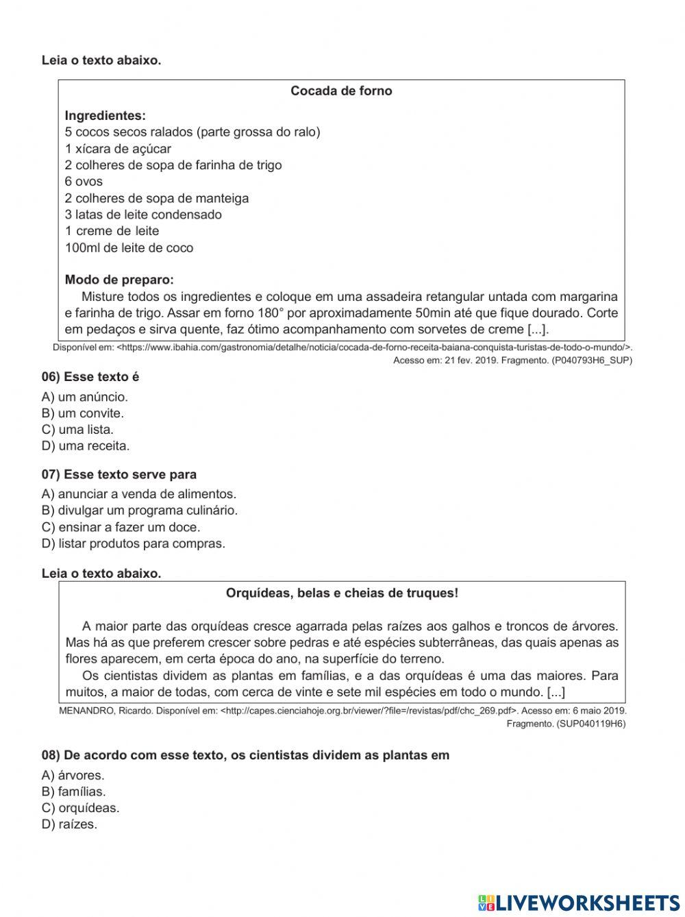 Exercicio de Lingua Portuguesa