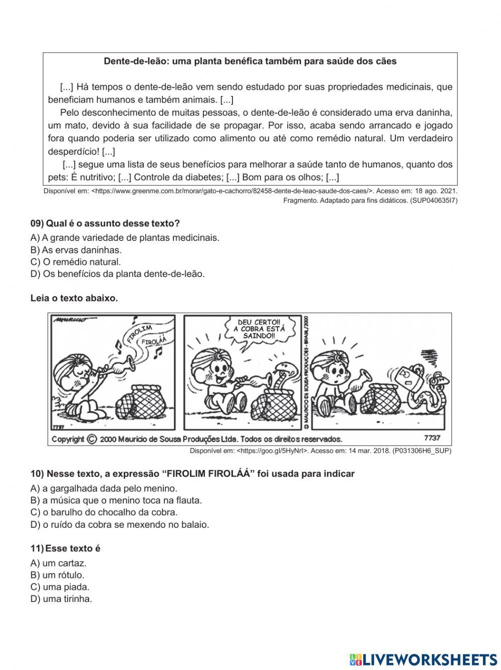 Exercicio de Lingua Portuguesa