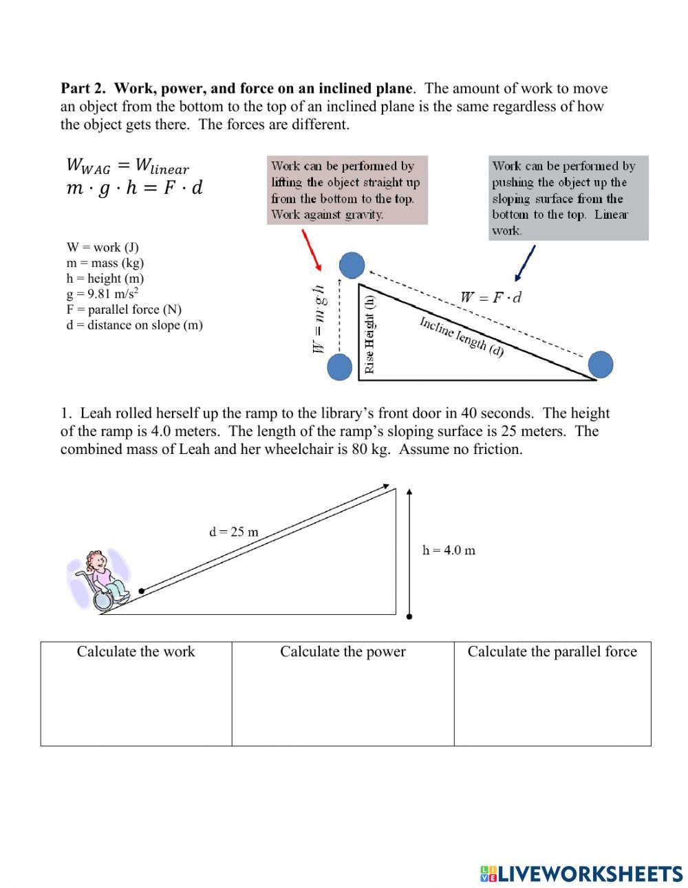 Calculating Work And Power Worksheet
