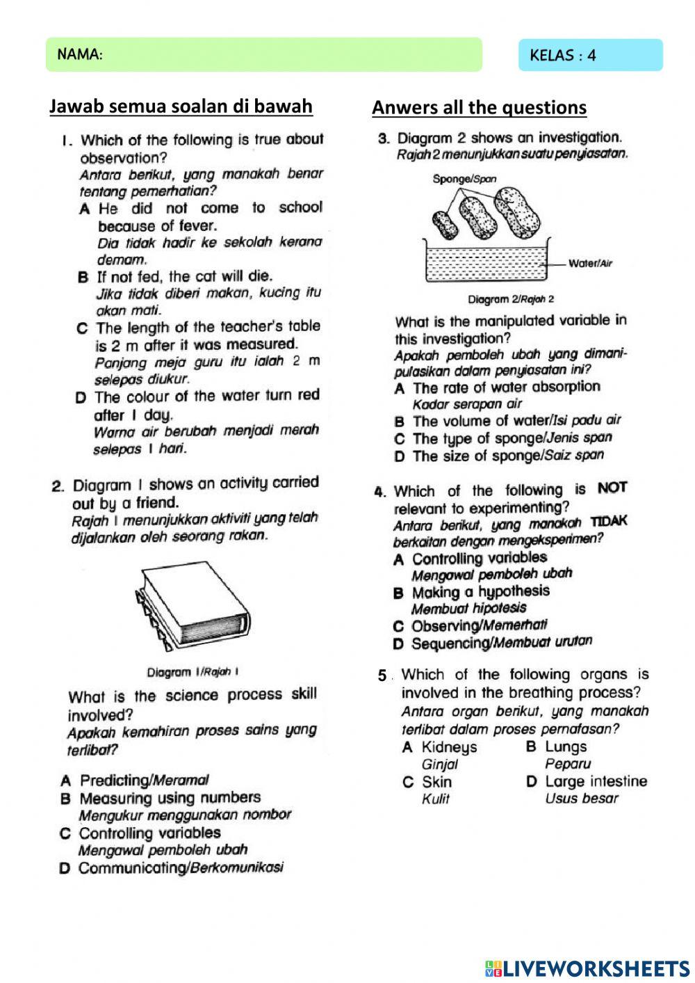 Kuiz sains akhir tahun - tahun 4 dlp