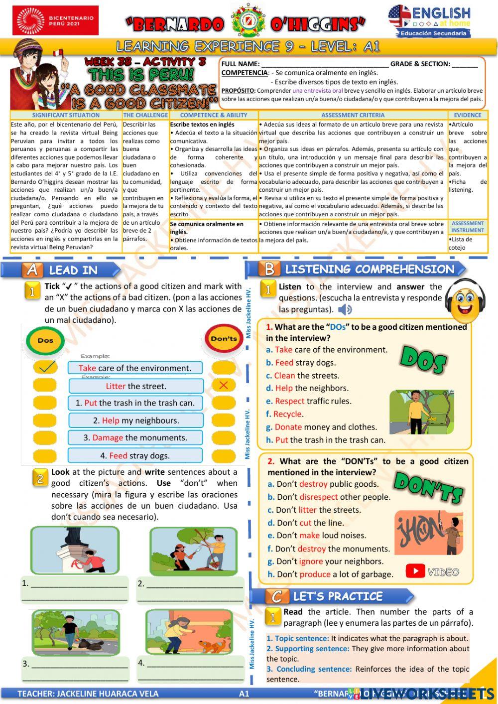 A1 - EDA 9 - activities 3, 4- y 5 - Aprendo en casa