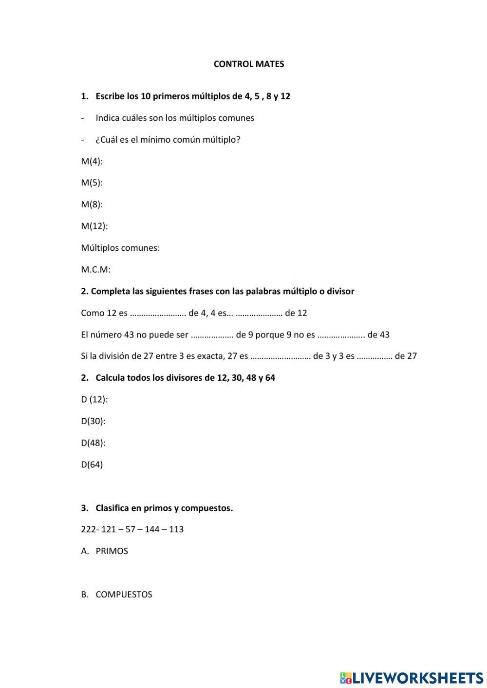 Control mates divisores