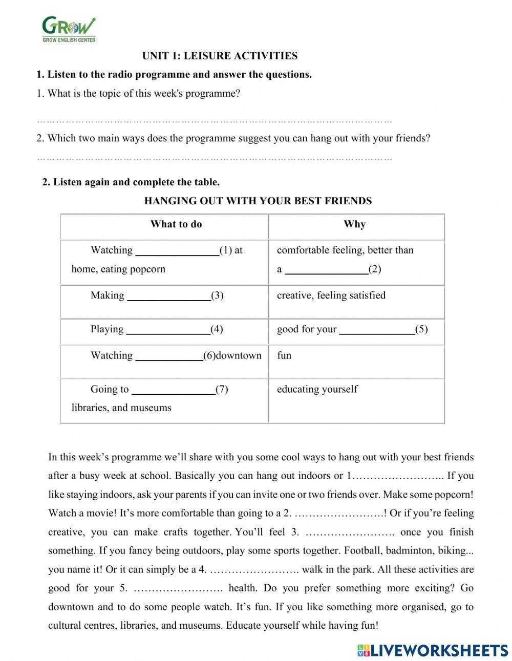 English 8 - unit 1- listening