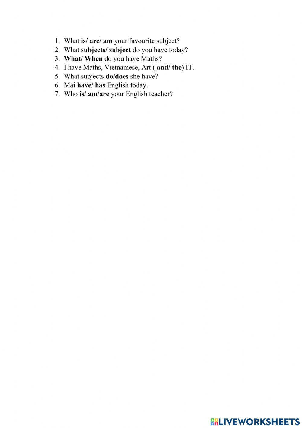 Unit 8 what subjects do you have today?