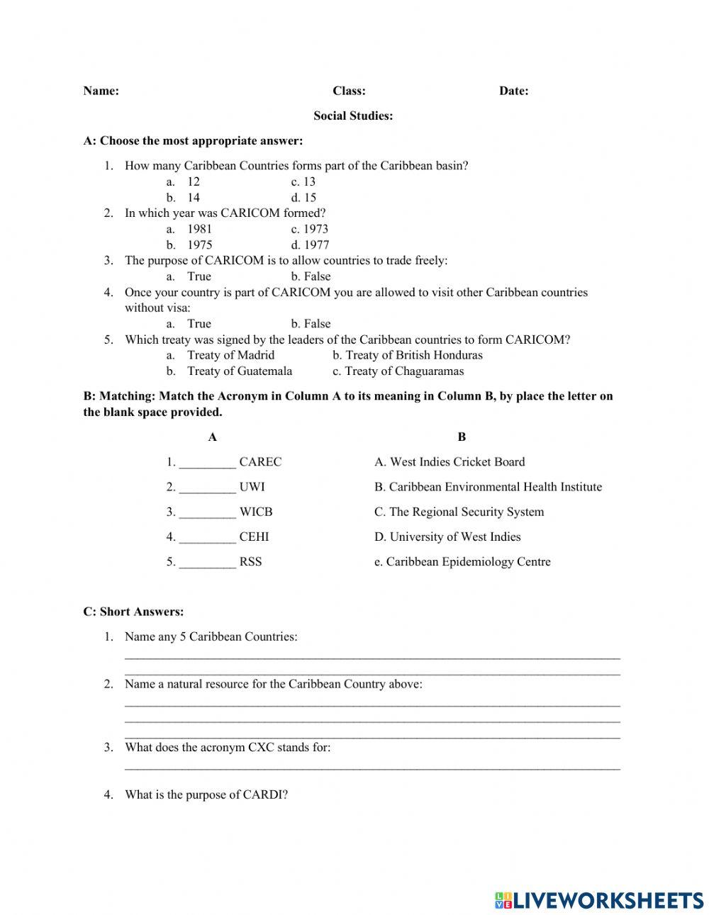 Social Studies Test online exercise for | Live Worksheets