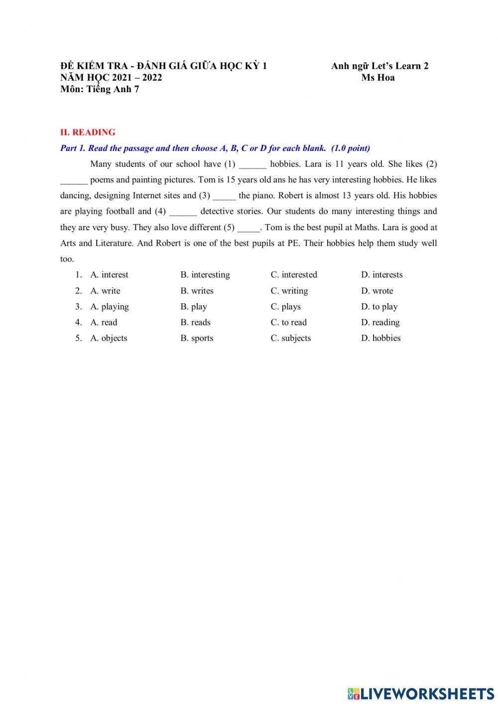 Đề kiểm tra -đánh giá giữa kỳ 1 tiếng anh 7 (II.1)