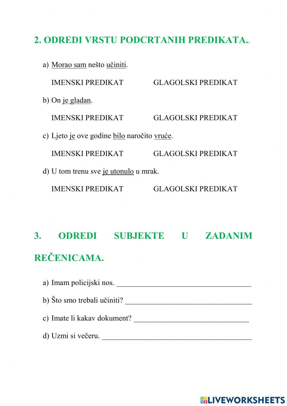 Služba riječi - predikat i subjekt