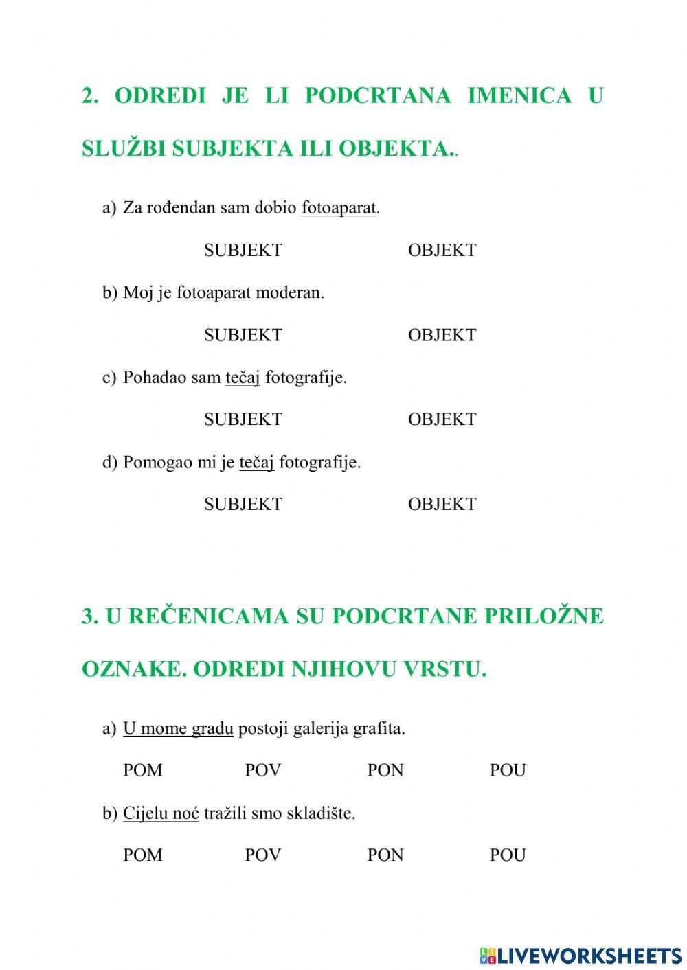 Služba riječi - objekt i priložne oznake