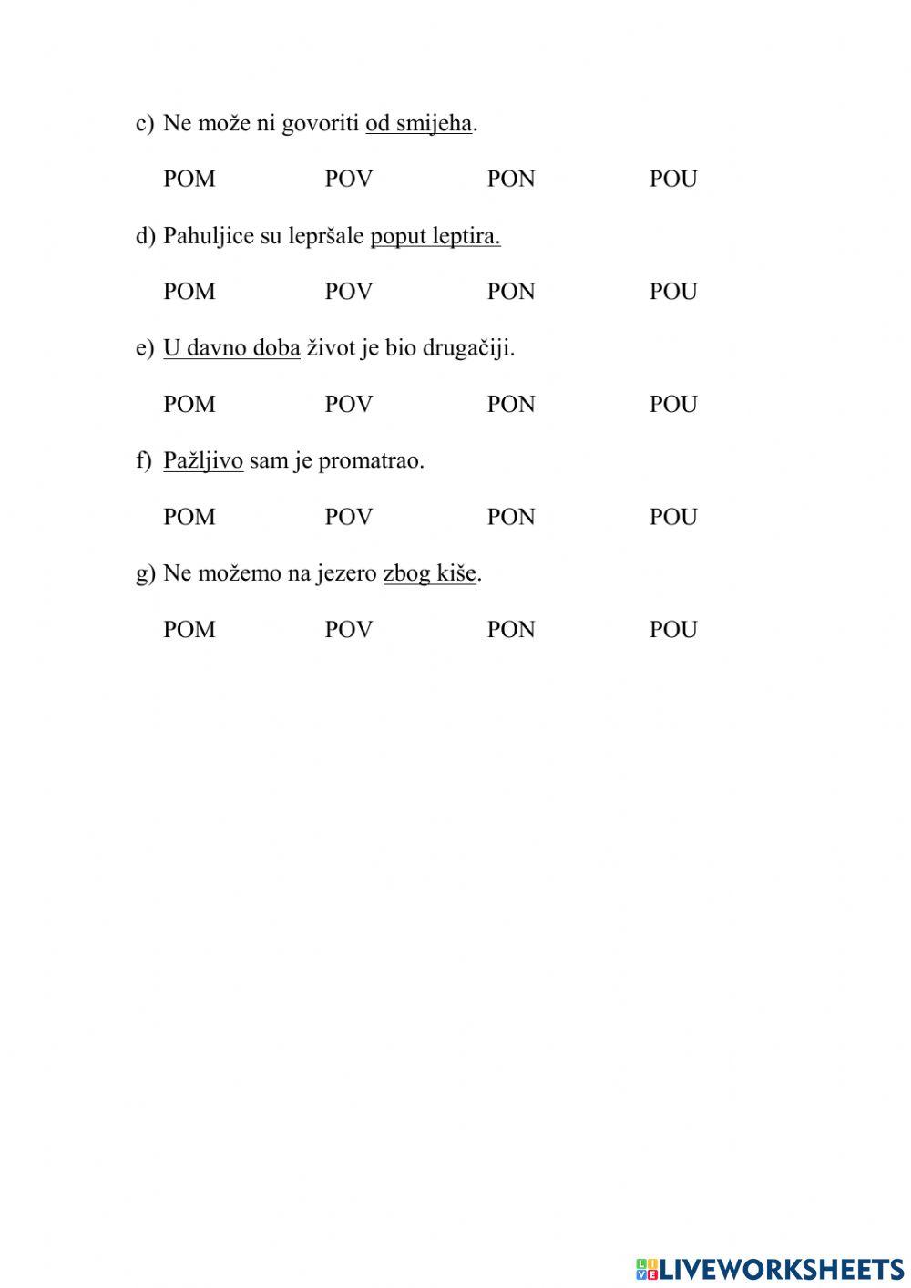 Služba riječi - objekt i priložne oznake