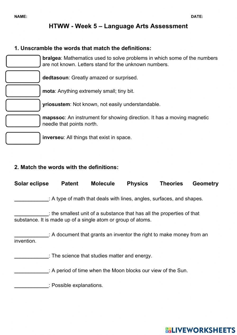 HTWW - Week 5 - Language Arts Assessment