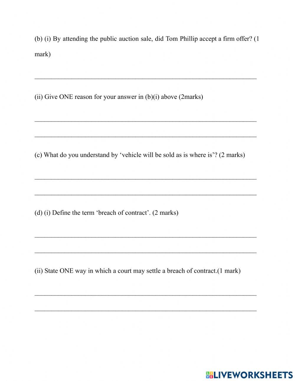 CSEC QUESTIONS ON CONTRACTS