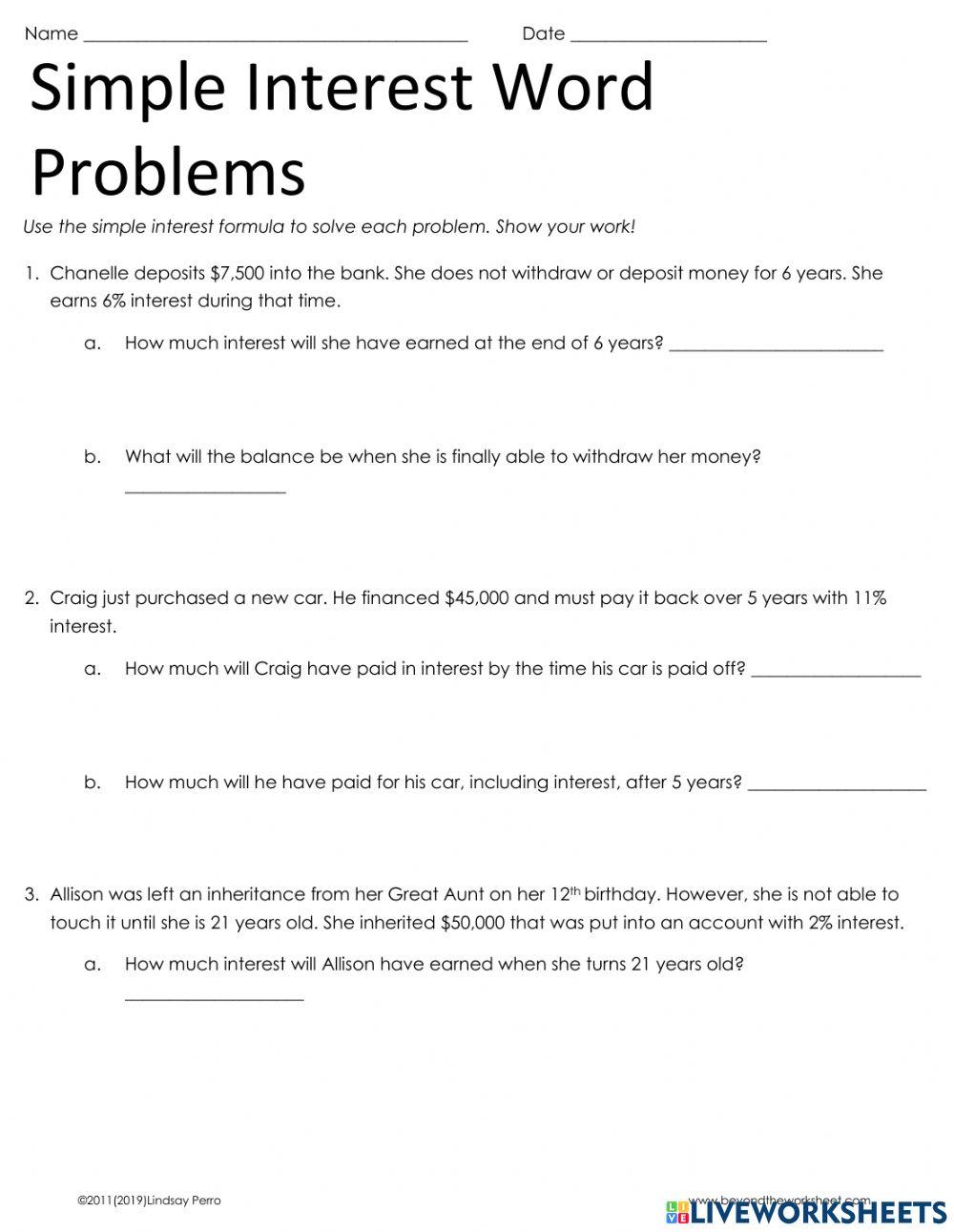 Simple interest word problems 0158 mtay393 live