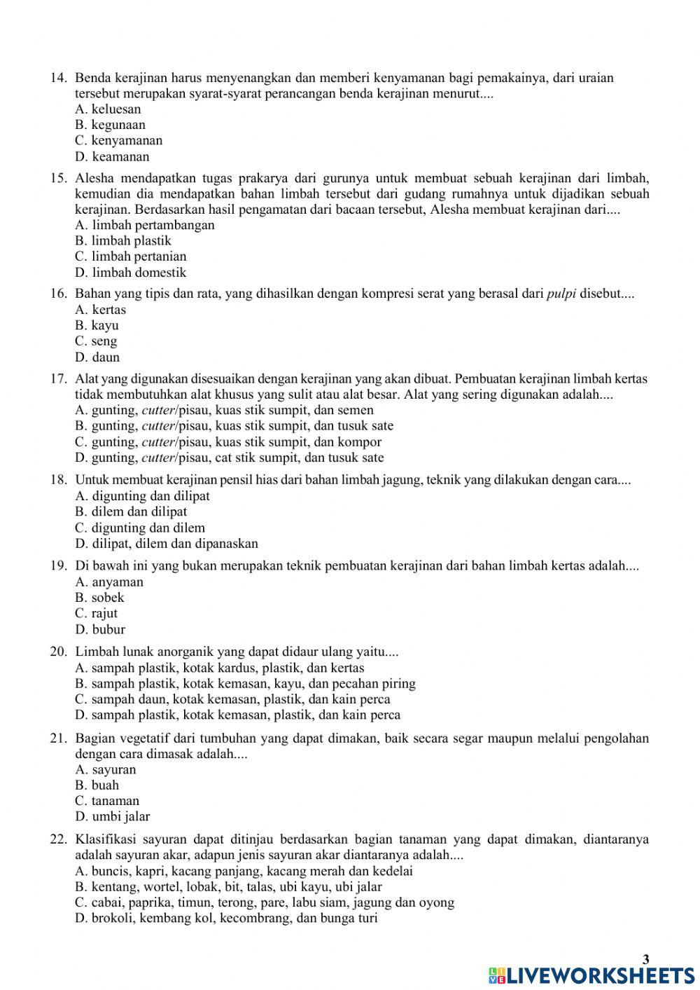 SOAL PAS Prakarya Kelas 7