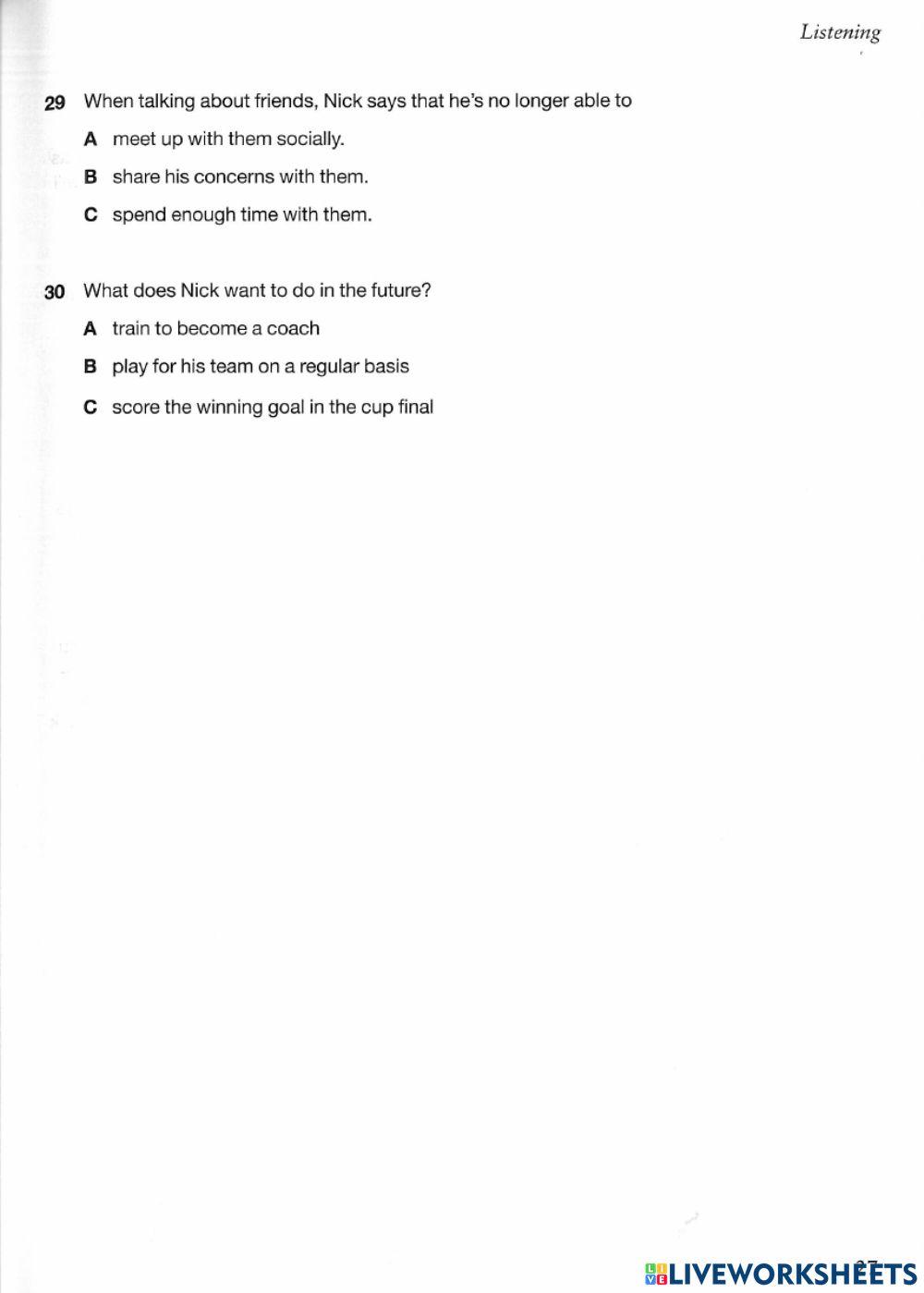 Listening Paper. First for schools 2. Test 5.