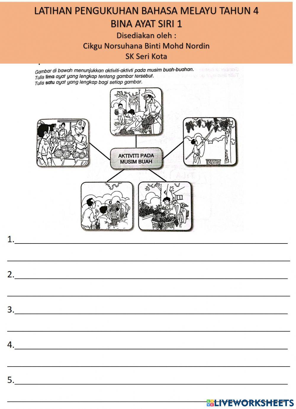 Latihan penmgukuhan bm tahun 4 bina ayat siri 1
