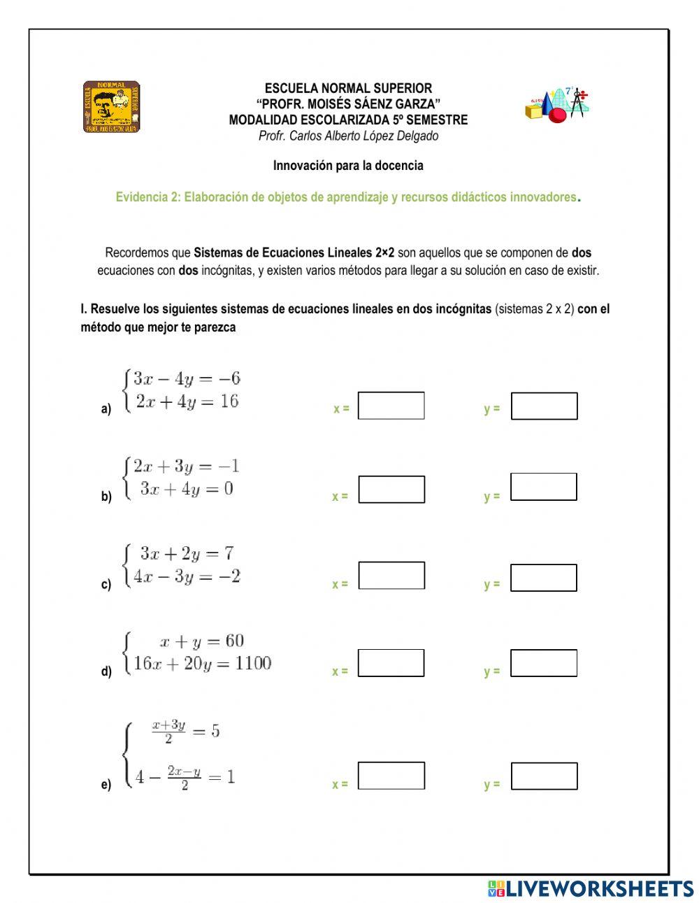Sistemas de Ecuaciones Lineales 2×2
