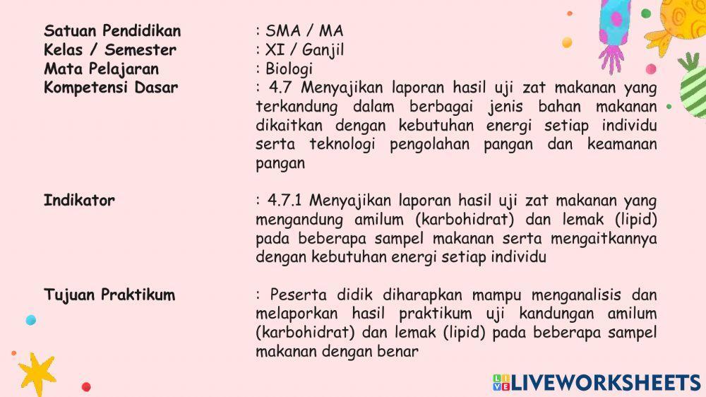 Uji Kandungan Amilum (Karbohidrat) dan Lemak (Lipid)
