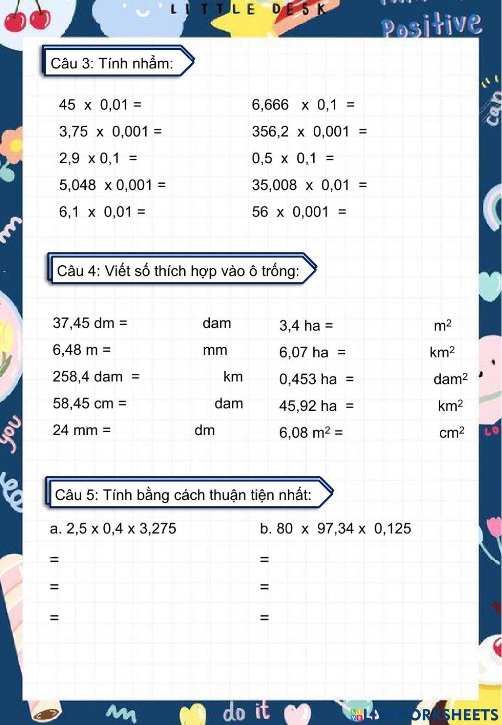 Toán 5 - Ôn cuối tuần 12