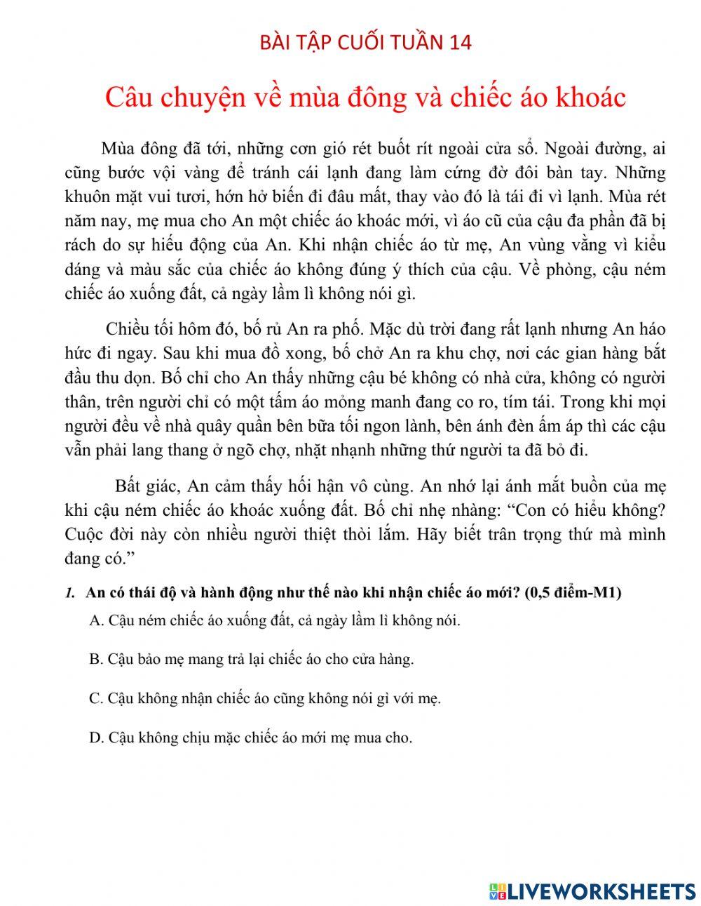 Bài tập cuối tuần 14