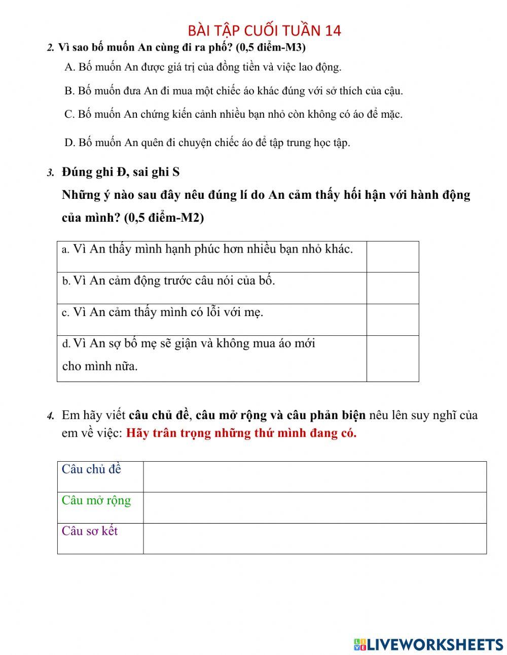 Bài tập cuối tuần 14