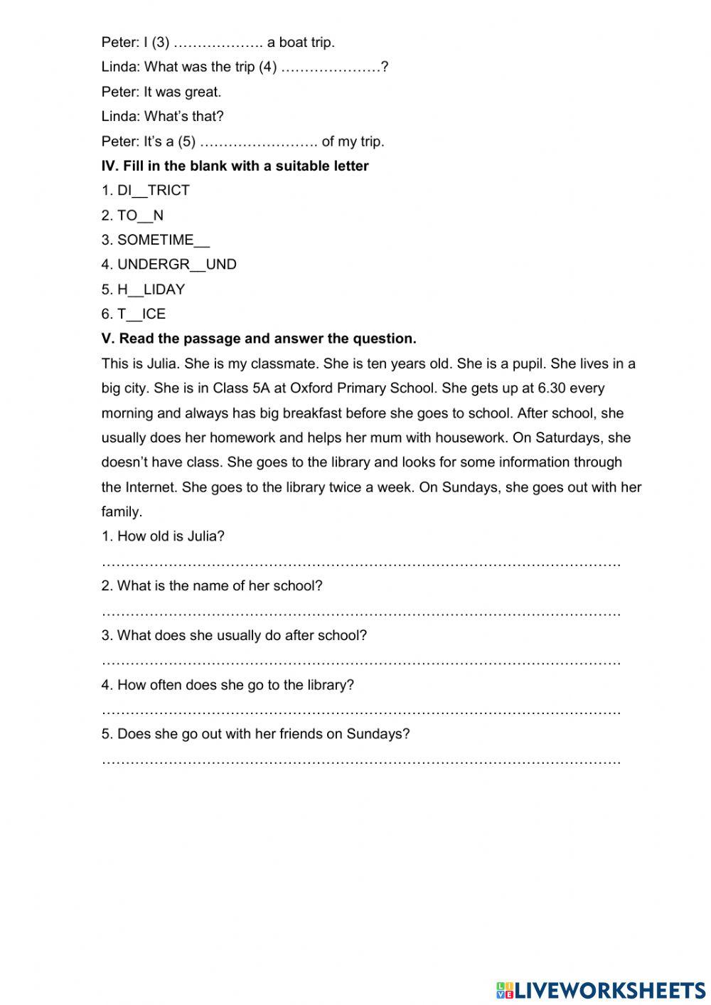 Review unit 1, 2, 3 Grade 5