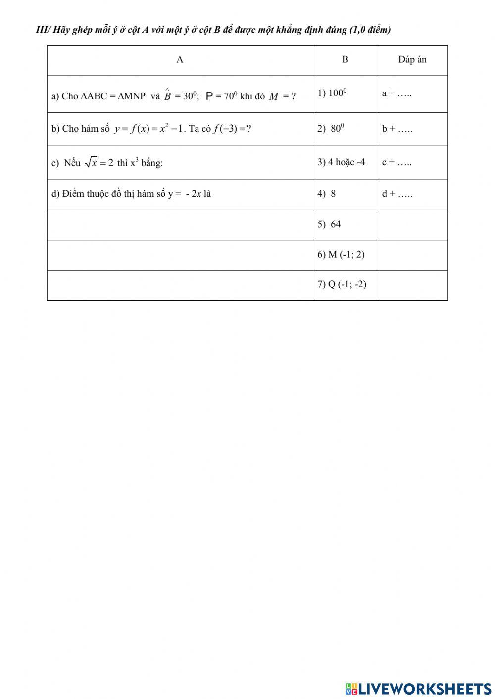 Trắc nghiệm HK1 Toán 7 19