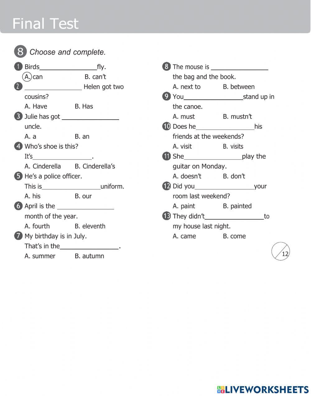 Examen de ingles 4 grado jose bobadilla alvarado