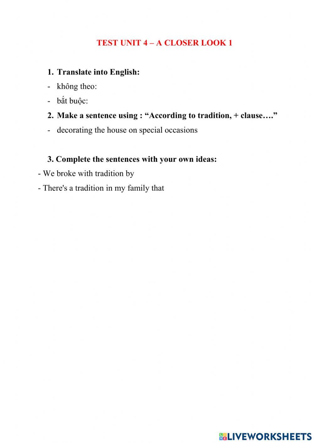 Unit 4 A closer look 1