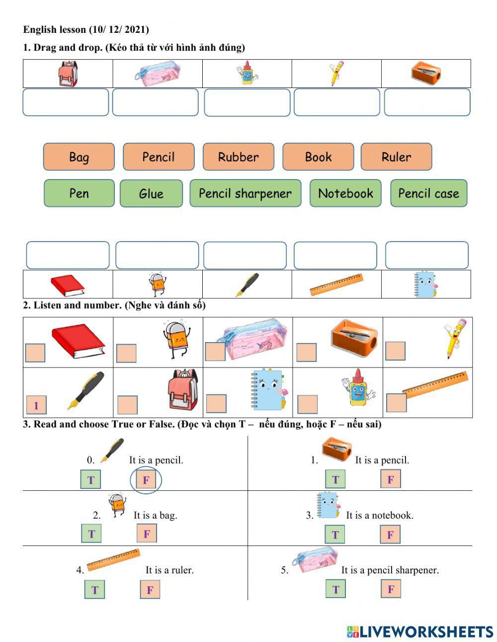 Lesson 1 - School things