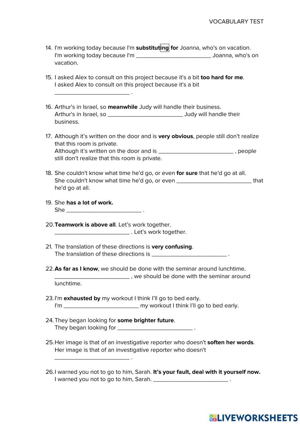 VOCABULARY TEST – PART 1