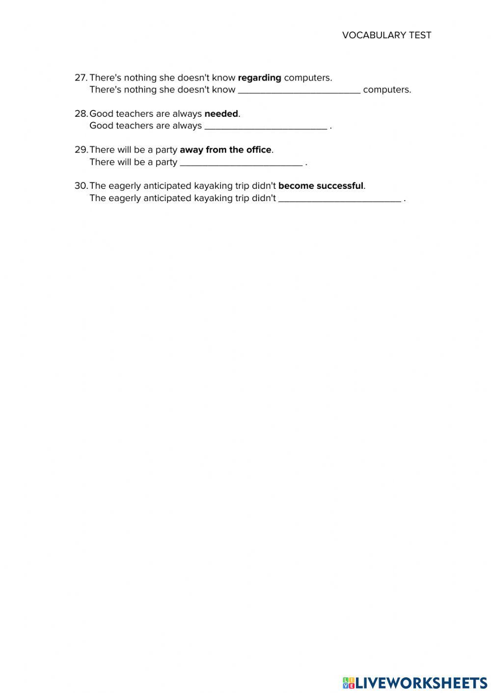 VOCABULARY TEST – PART 1