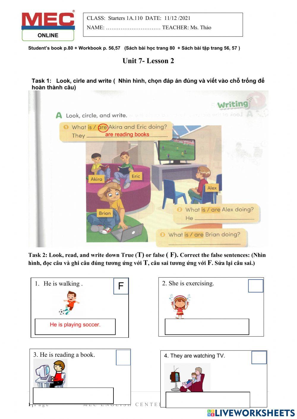 Starters 1A- Unit 4- Lesson 2