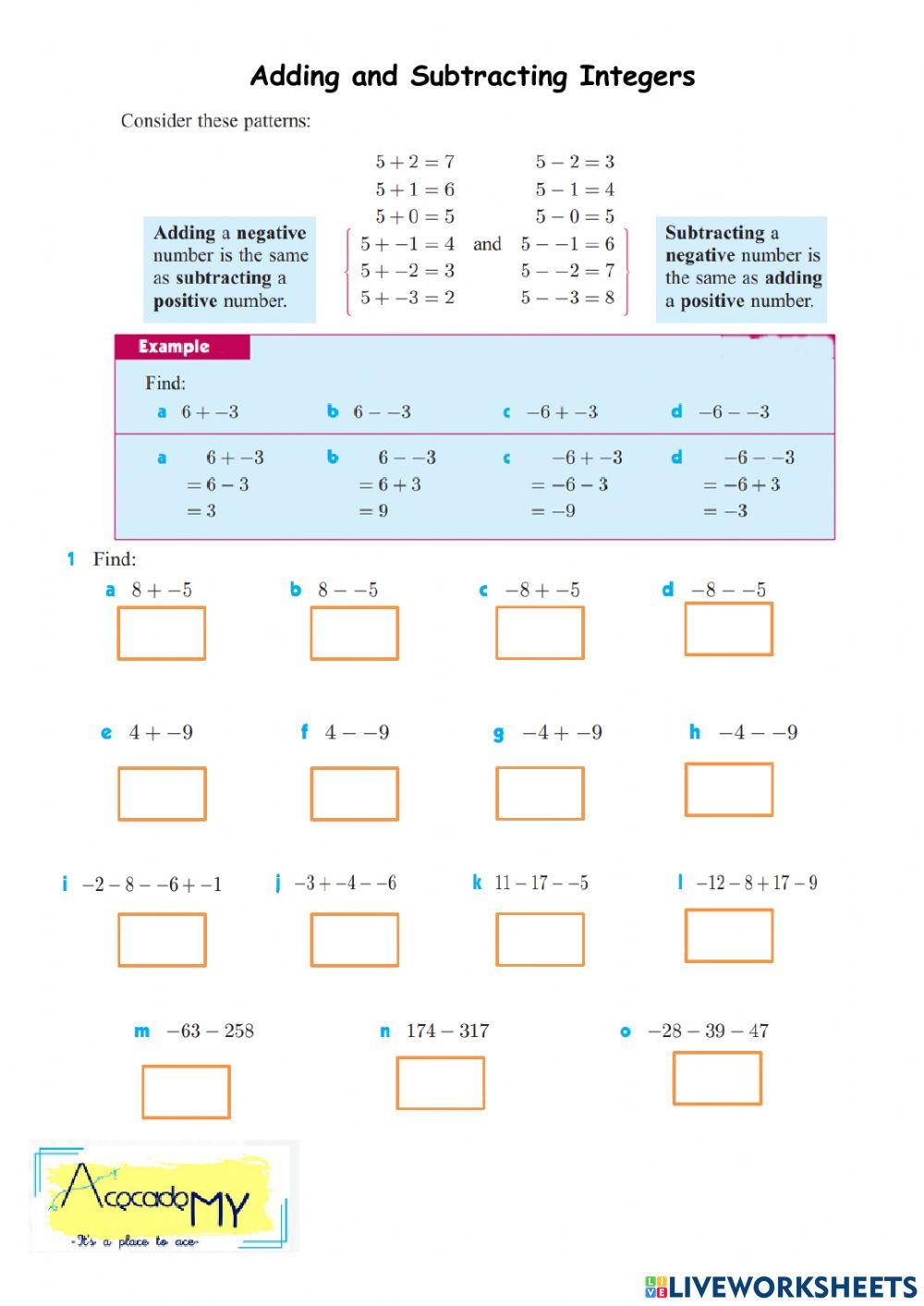 Addition and Subtraction Integers