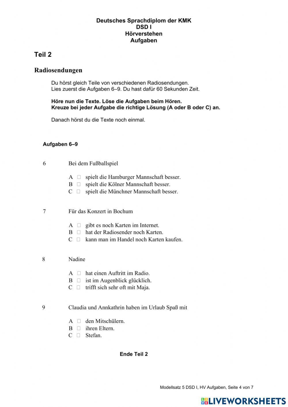 DSD I Modelsatz 5 Hörverstehen