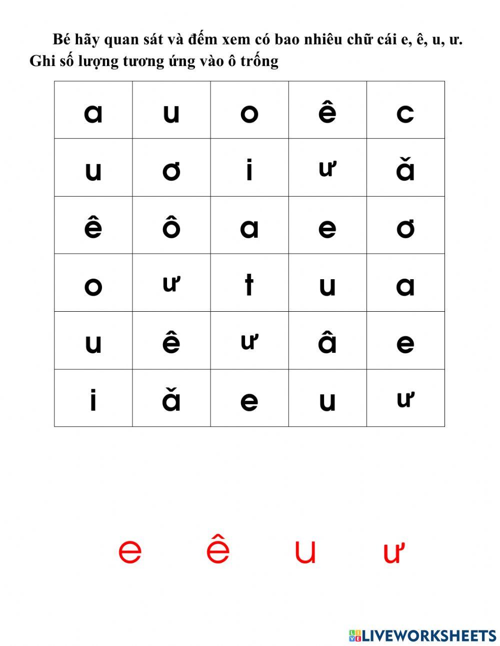 Trò chơi chữ cái e, ê, u, ư