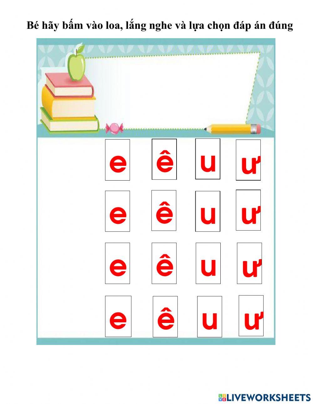 Trò chơi chữ cái e, ê, u, ư