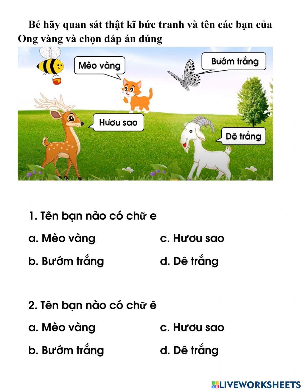 Trò chơi chữ cái e, ê, u, ư