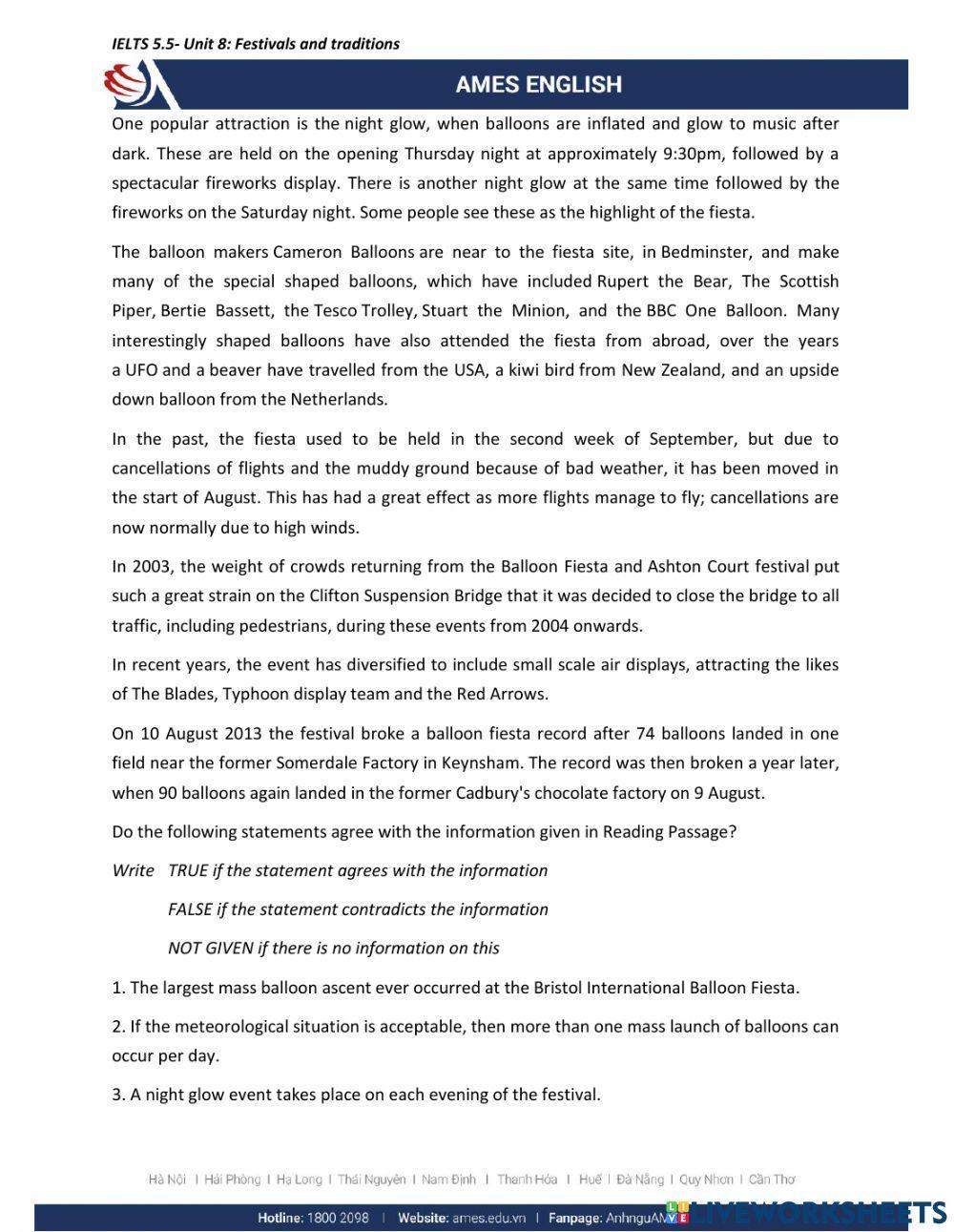 Worksheet Reading U8