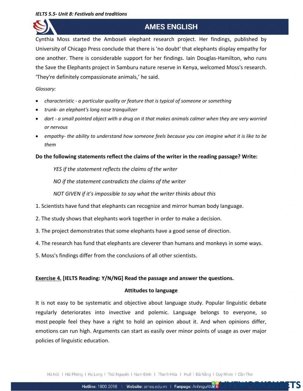 Worksheet Reading U8