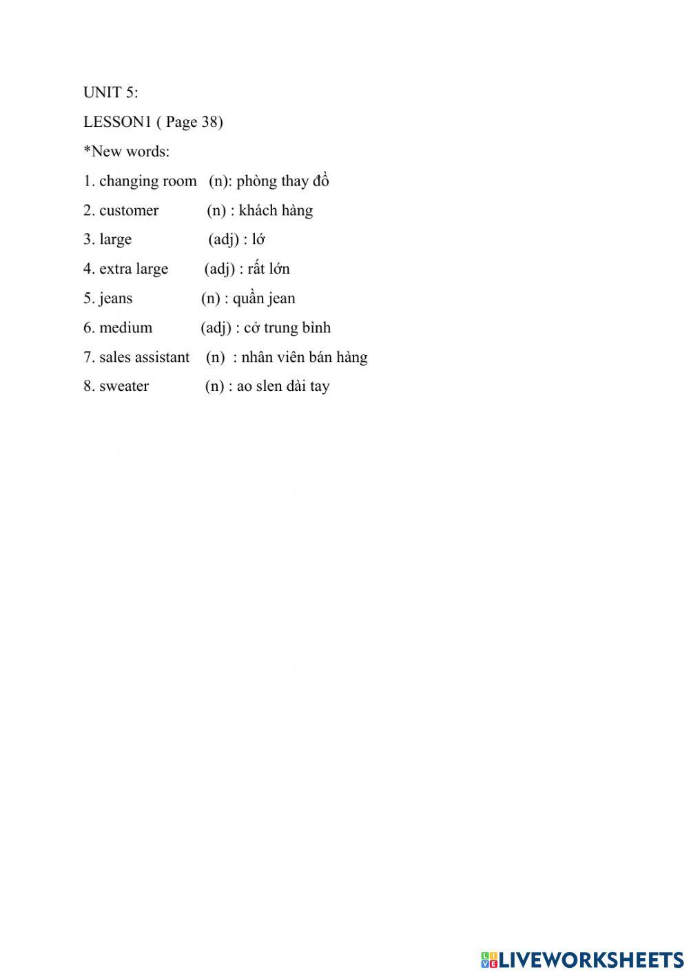 Unit 5 listen g6 online exercise for live worksheets
