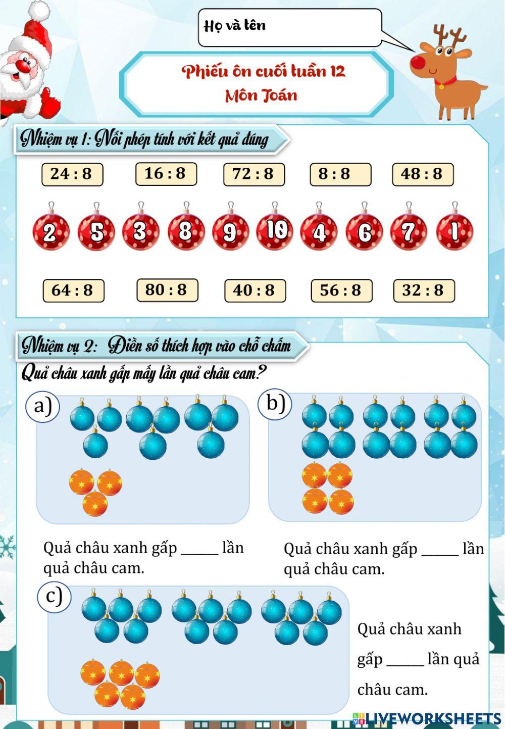 Phiếu cuối tuần 12-lớp 3 Phiếu cuối tuần 12-lớp 3