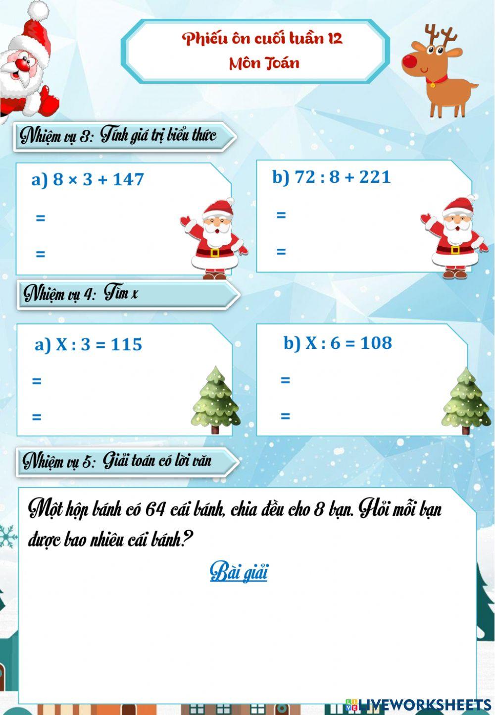 Phiếu cuối tuần 12-lớp 3 Phiếu cuối tuần 12-lớp 3
