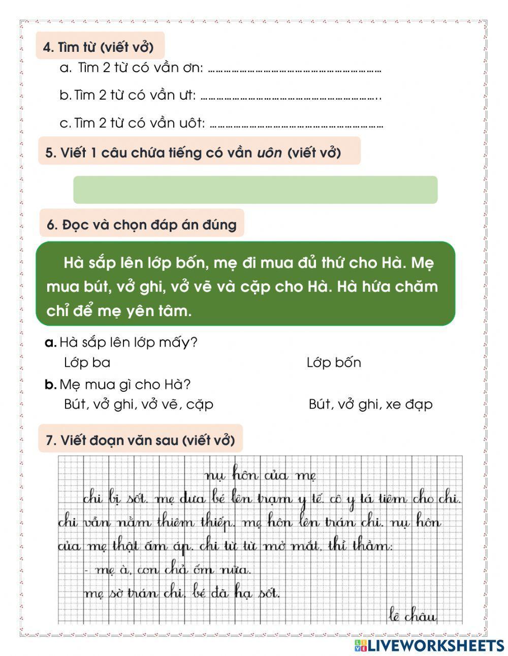 Bài tập tiếng việt lớp 1 tuần 14