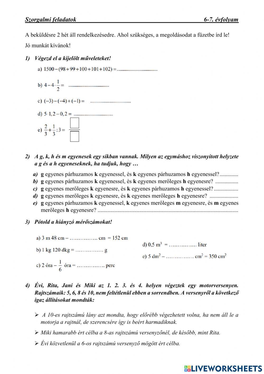 Szorgalmi feladatok 6-7.