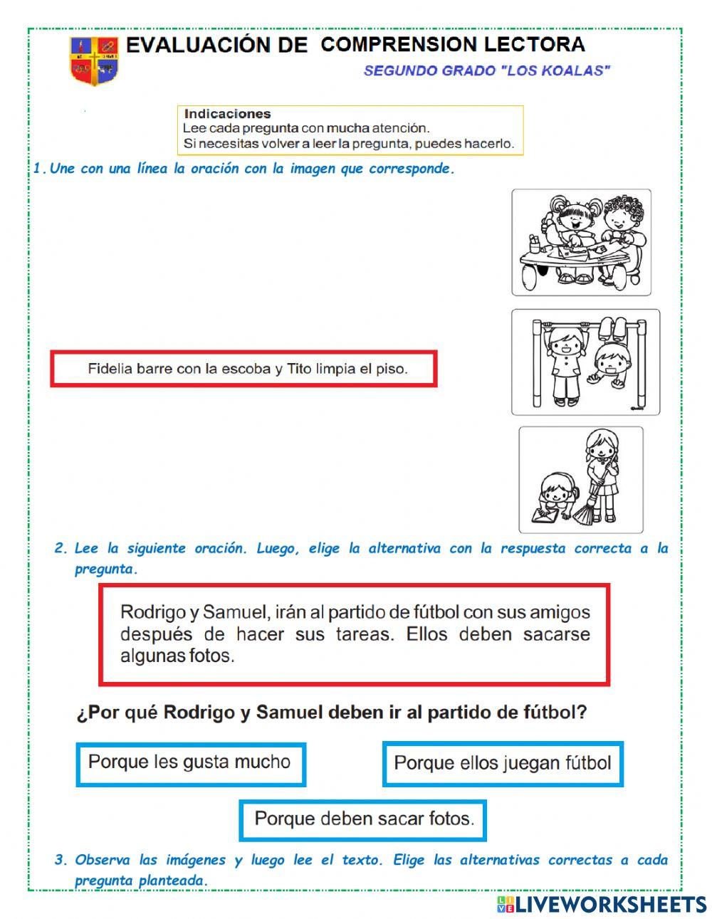 Evaluacion de comprensión de textos