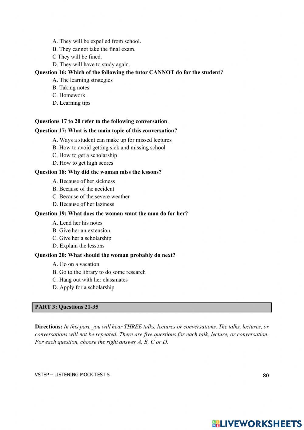 Vstep listening part 3- Test 5 mẫu