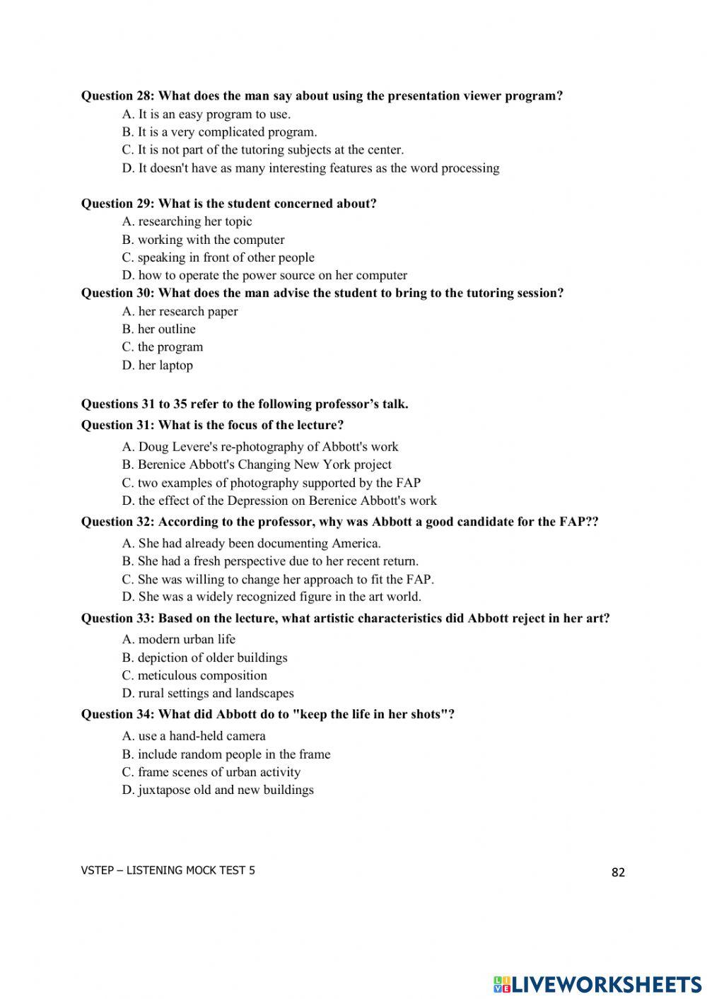 Vstep listening part 3- Test 5 mẫu