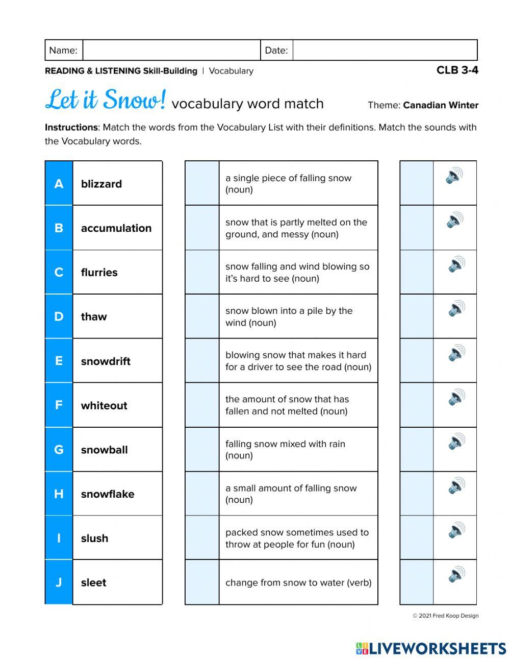 SB-Let it snow! vocabulary word match